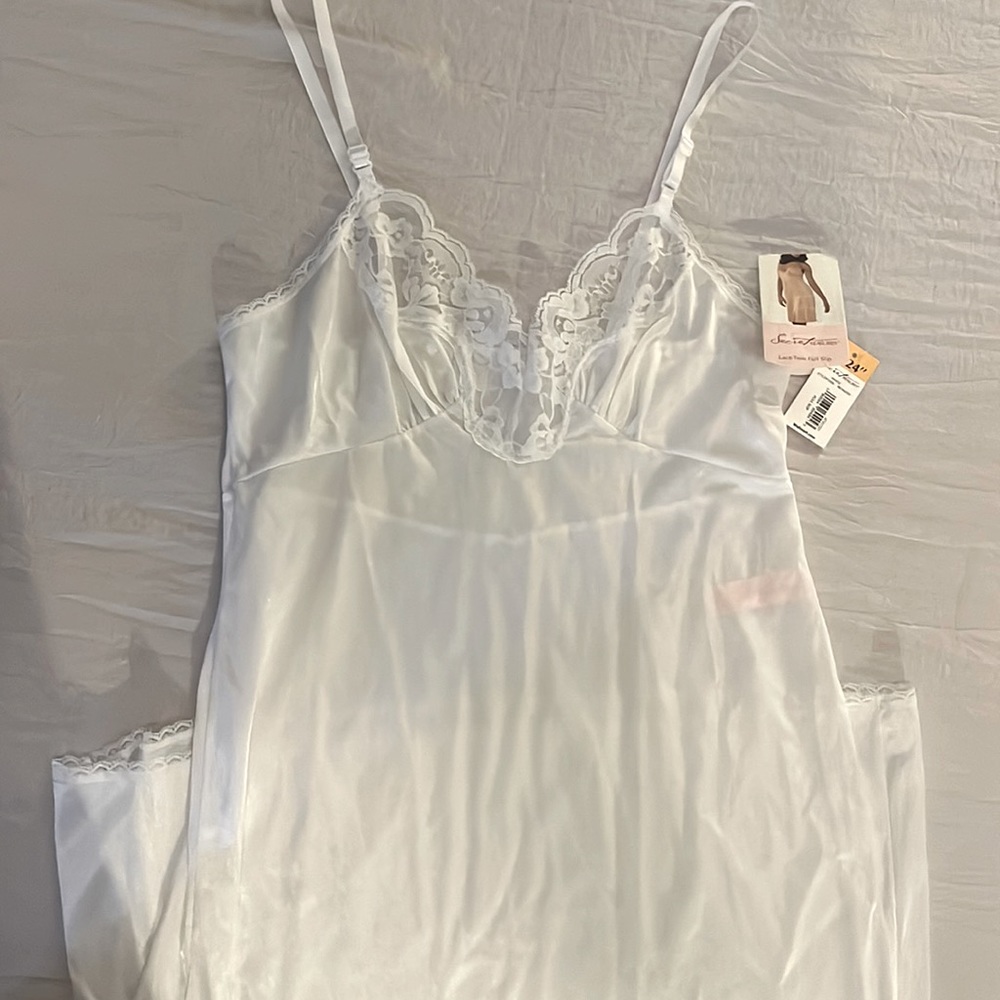 Secrets white lace trim slip dress